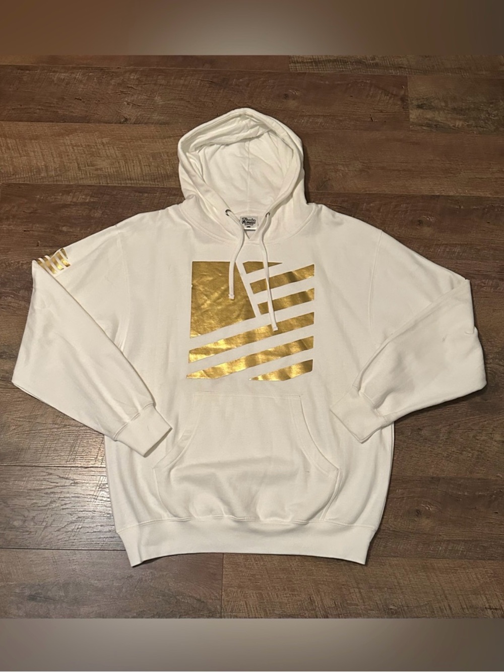 Popular Demand White & Gold Foil Flag Graphic Hoodie